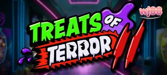 Cena temática de Treats of Terror II com doces malignos em um arcade retrô.